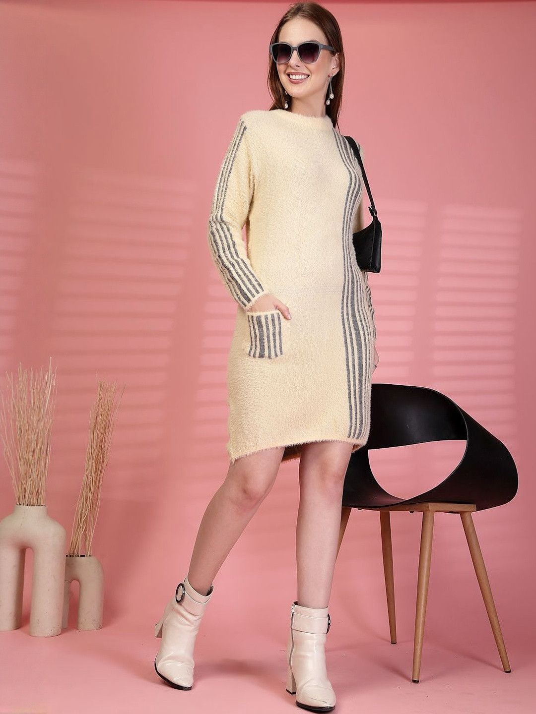 Clora Creation Striped Woollen Jumper Dress