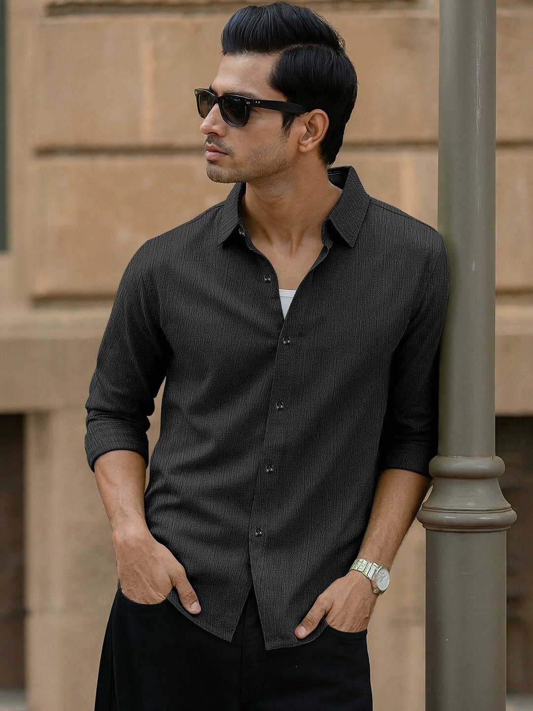 VORTEX Original Slim Fit Textured Long Sleeves Casual Shirt