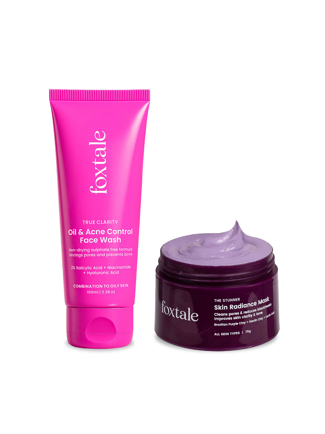 FoxTale Set Of 2 Oil & Acne Control Face Wash - 100 g & Skin Radiance Mask - 75 g