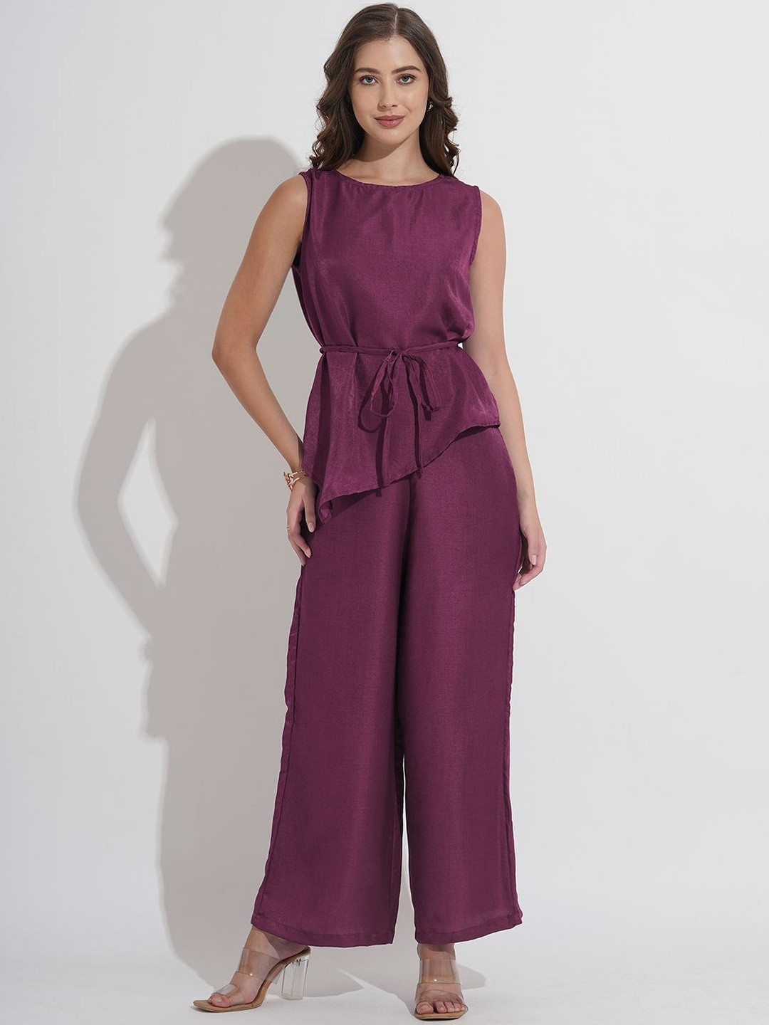 Murcia Women Purple Solid Asymmetric Top With Trouser Co-Ords