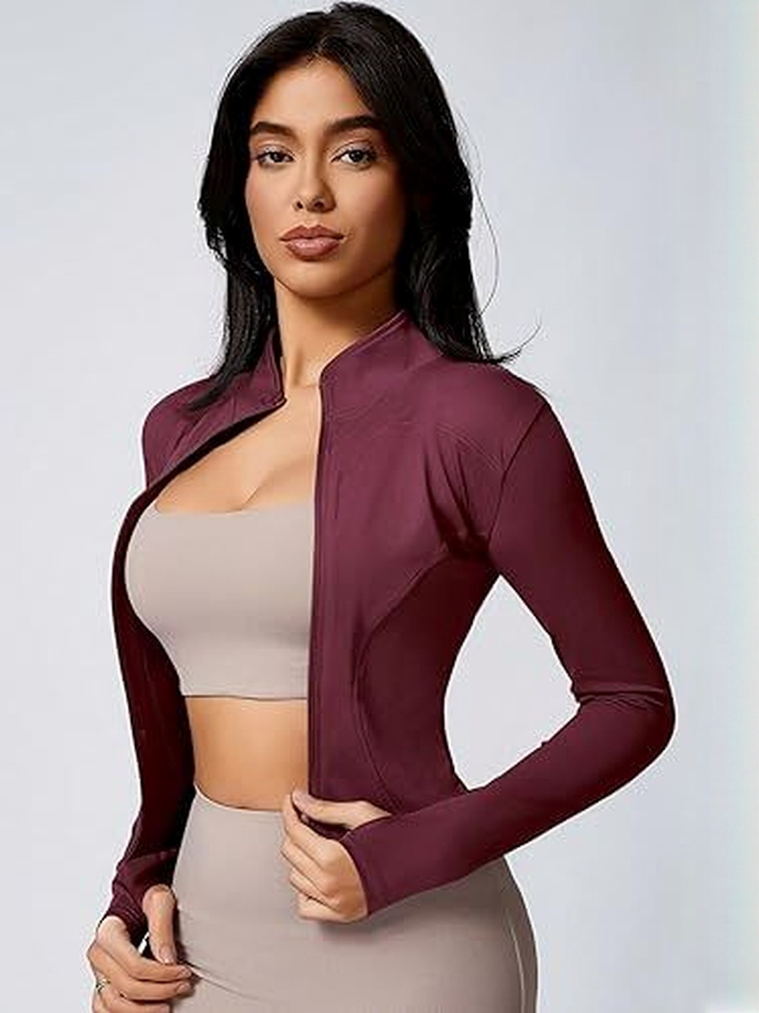 Eleg & Stilance Women Coffee Brown Lightweight Training Or Gym Sporty Jacket