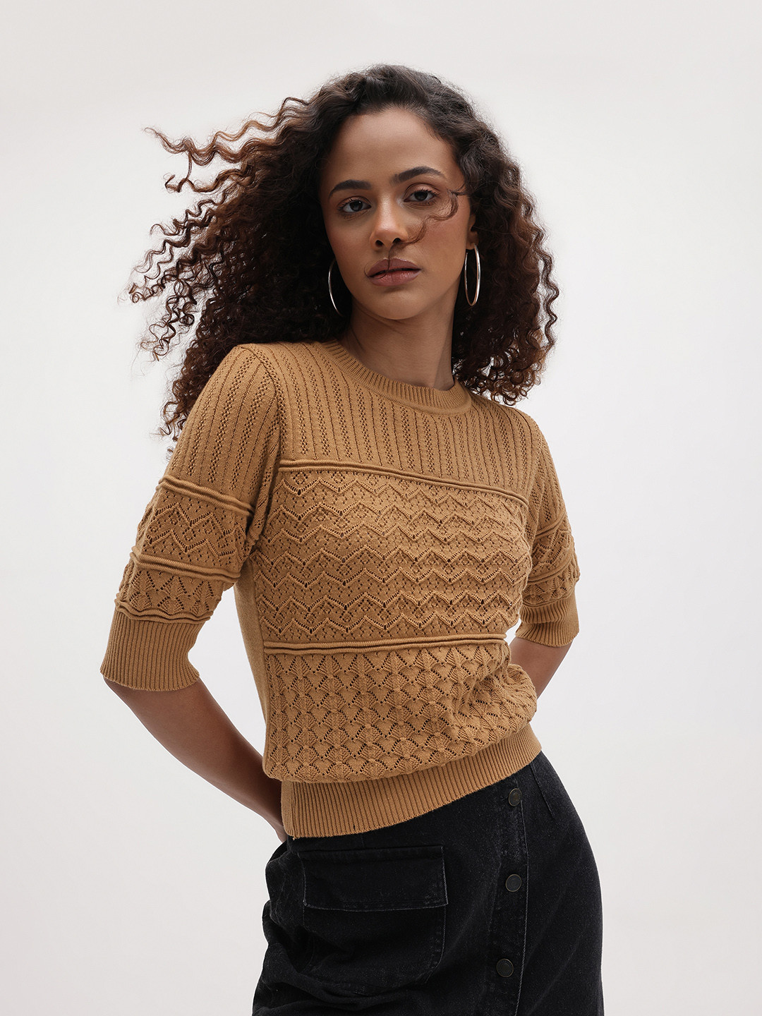 The Roadster Life Co. Open Knit Self Design Top