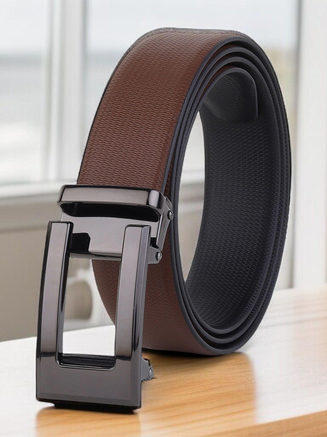 LOOPA Men Textured Leather Reversible Pull and Twist Formal Belt