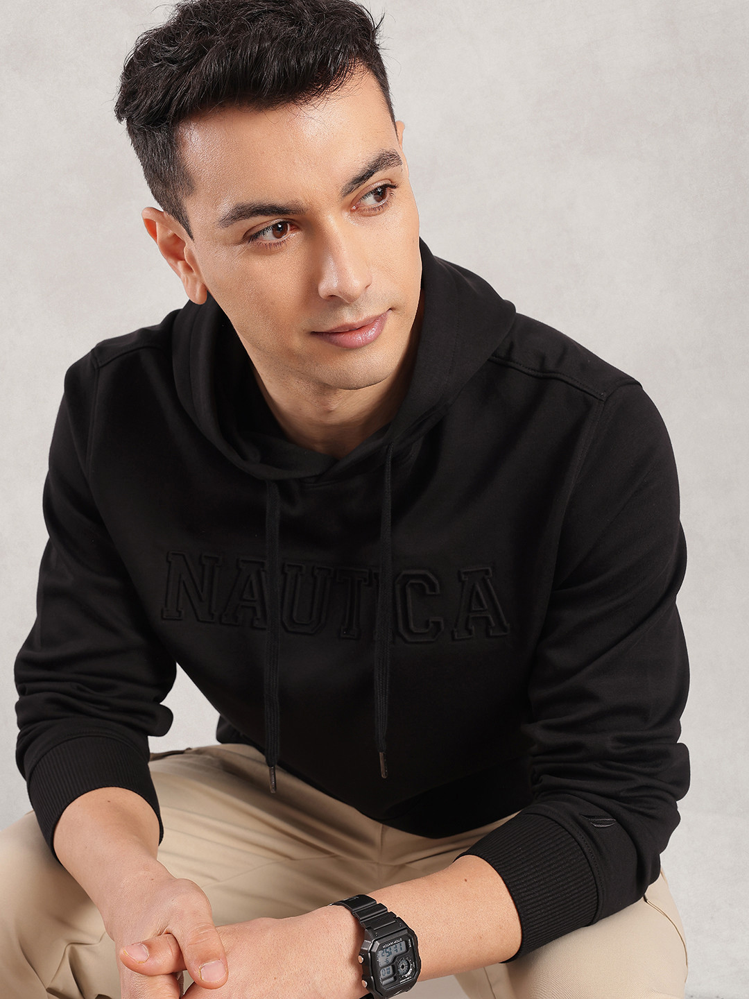 Nautica Brand Logo Embossed Hooded Sweatshirt