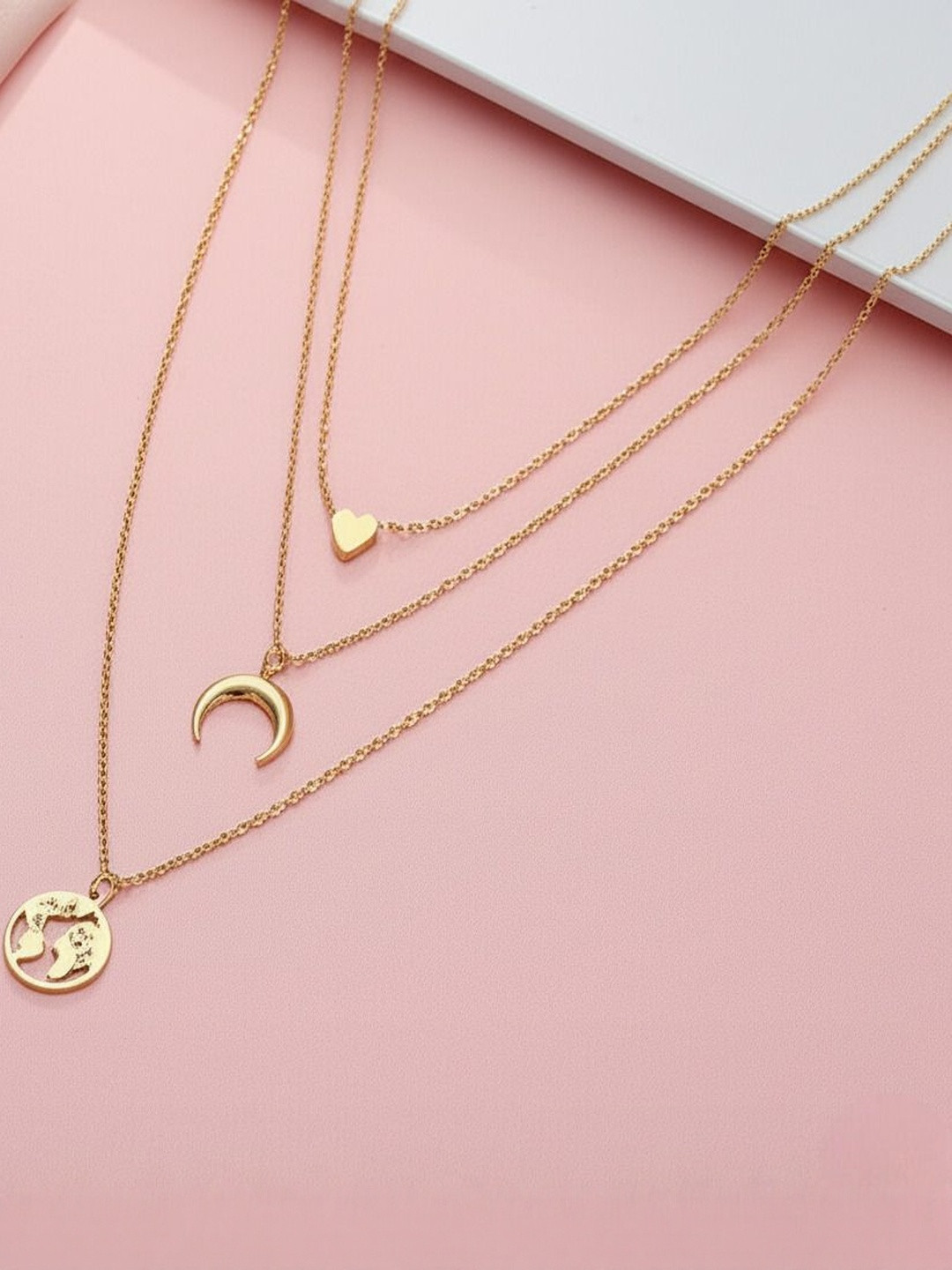 DressBerry Women Gold-Plated Three Layered Pendant Necklace