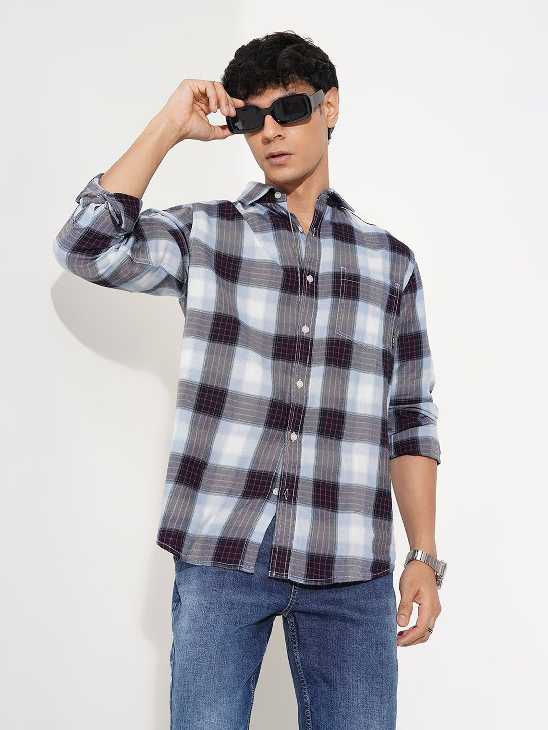 SF JEANS by Pantaloons Men Buffalo Checked Spread Collar Casual Shirt