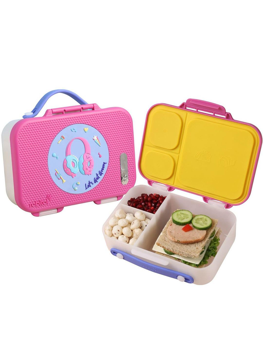 Rabitat Munchbee Pink & Yellow Printed Airtight Leakproof Plastic Lunch Box 1L
