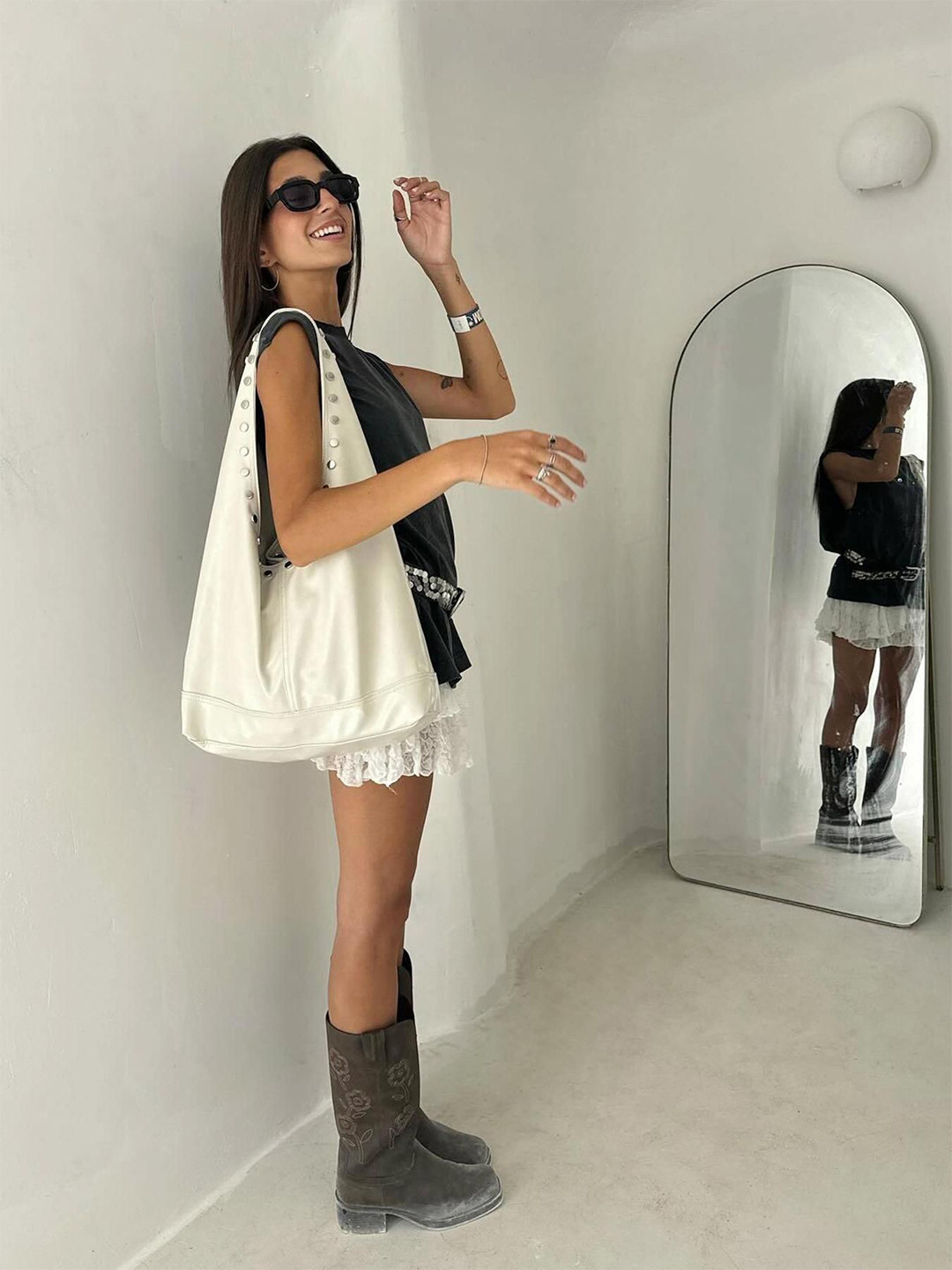 Bershka Oversized Bucket Tote Bag with Tasselled