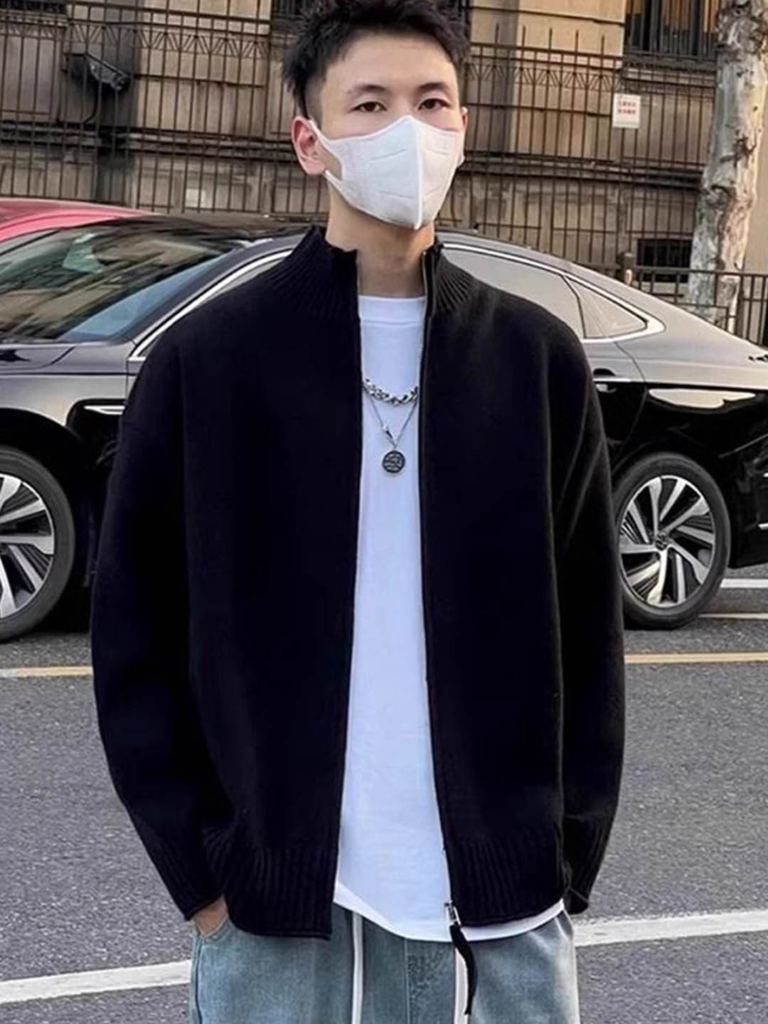 StyleCast Men Typography Printed Cape Jacket with Patchwork