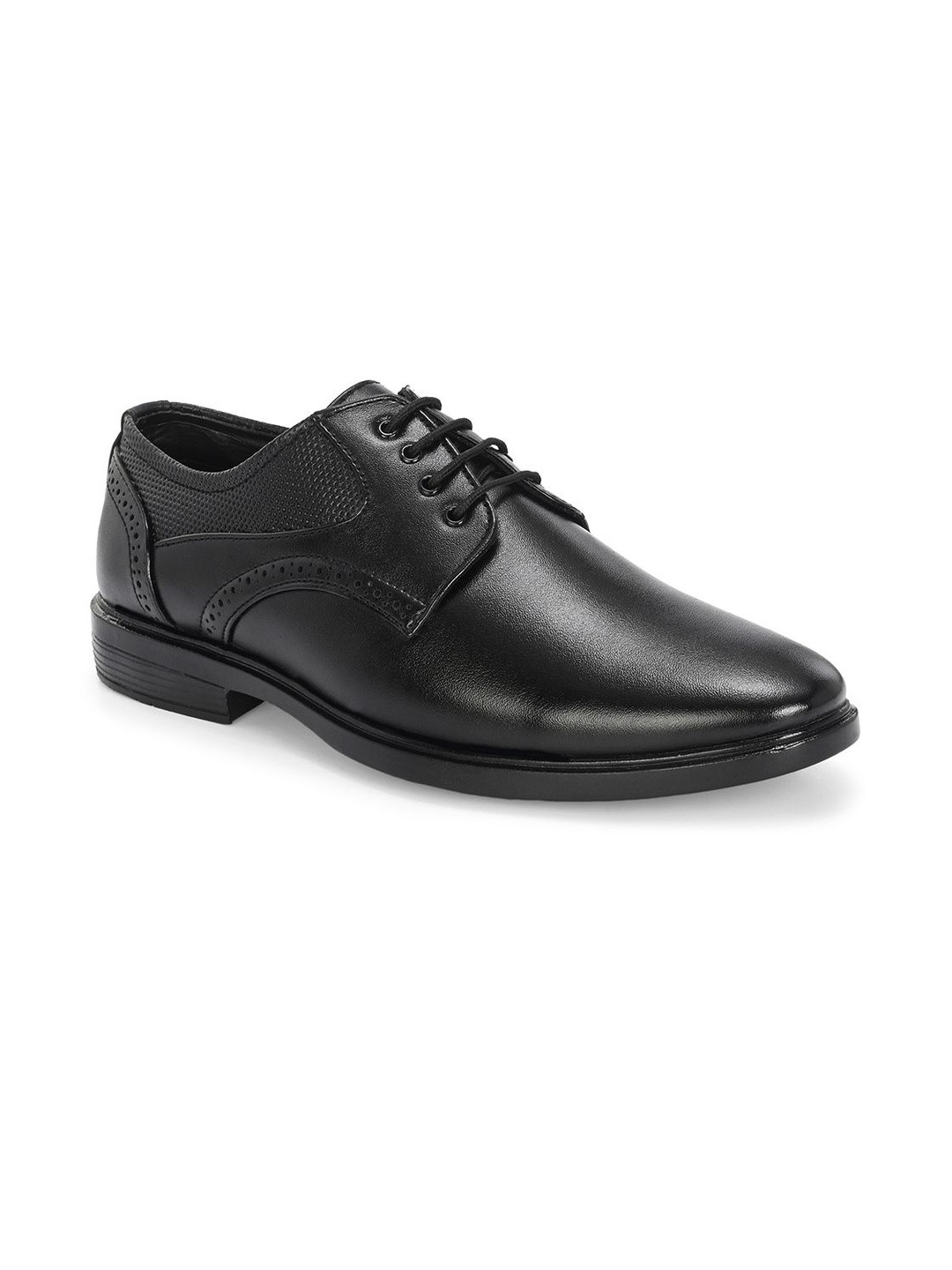HERE&NOW Men Black Round Toe Lace Up PU Derby Shoes