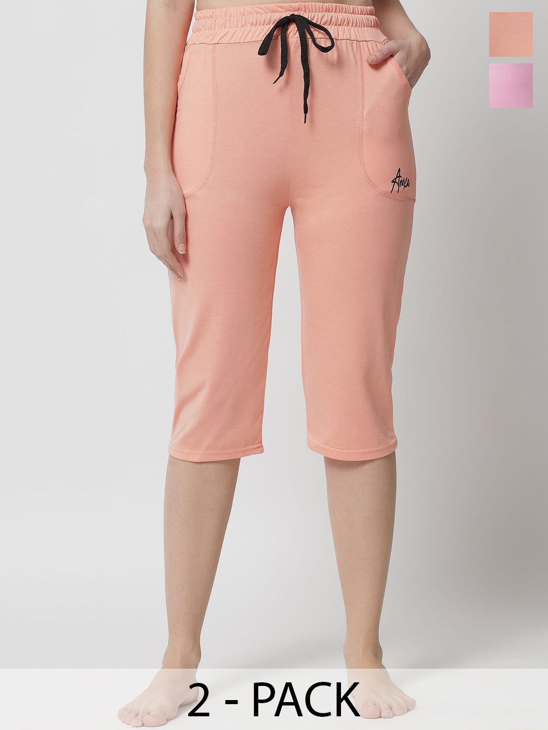FIT N FAME Women Pack Of 2 Knee Length Capris