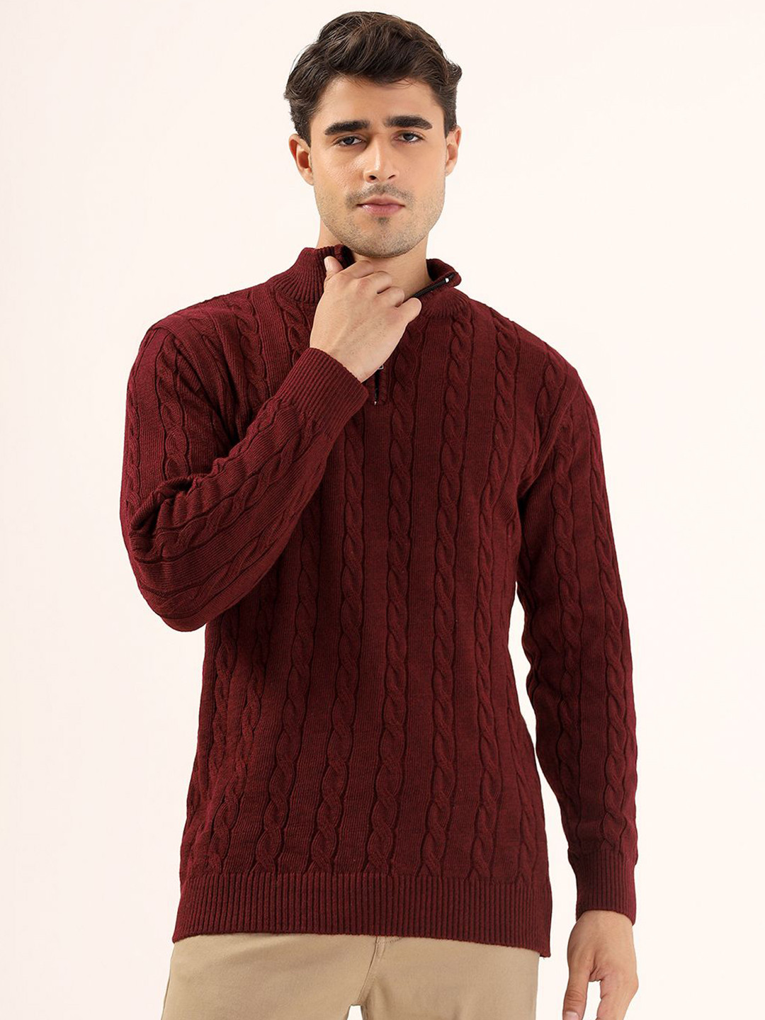 THE BEETEL HOUSE Shirt Collar Cable Knit Pullover
