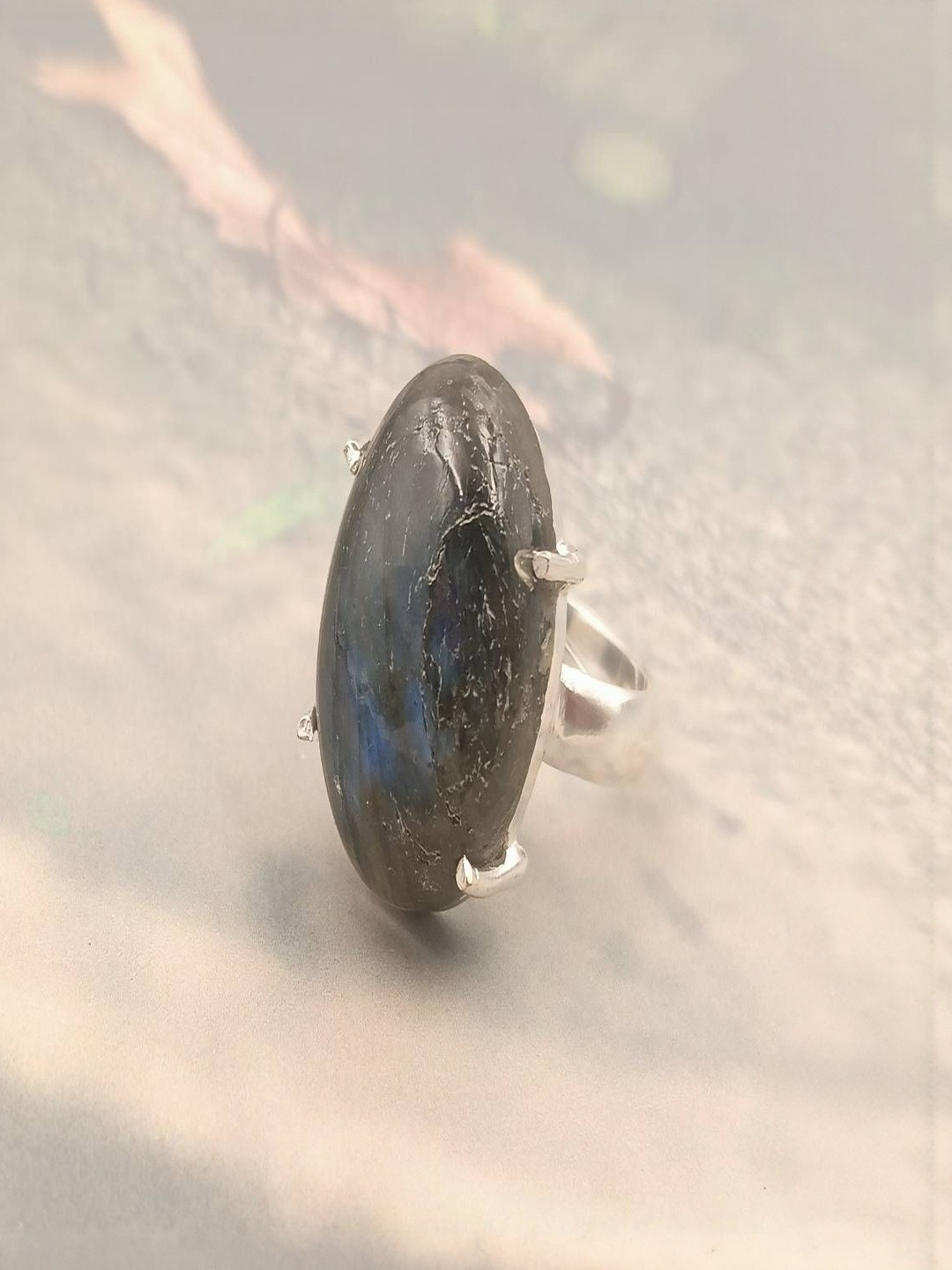 Shrim jewels German Silver Labrodorite Studded Adjustable Oxidised Finger Ring