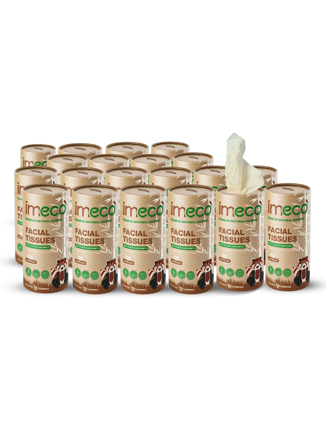 IMECO Set Of 20 Ultra-Soft Travel Friendly Bamboo Car Facial Tissue - 50 Tissues Each