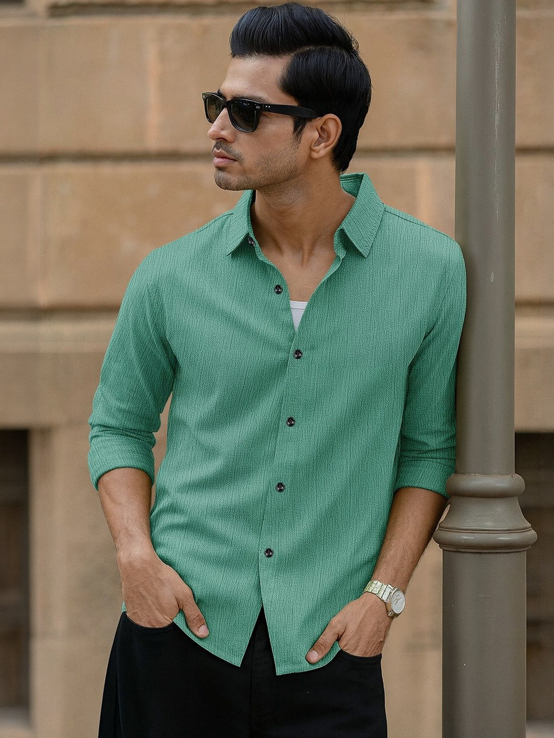 VORTEX Original Slim Fit Textured Long Sleeves Casual Shirt