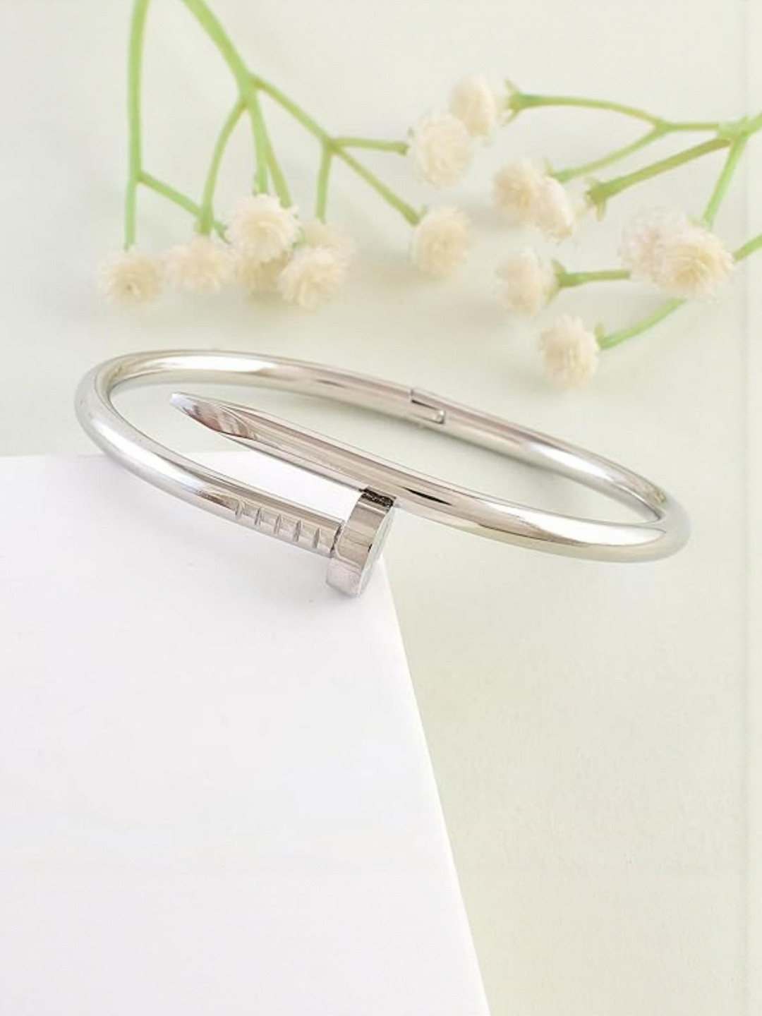 Missmister Unisex Brass Antique Silver-Plated Nail-Shaped Openable Cuff Bracelet