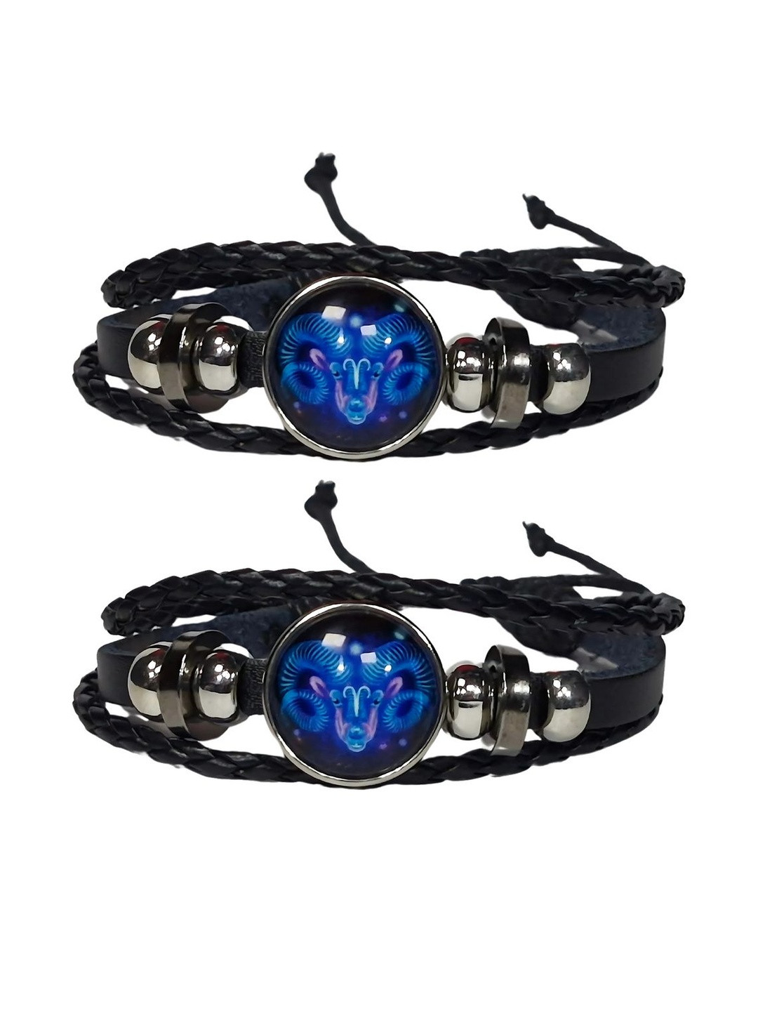 ZEDEN Set Of 2 Leather Artificial Stones Studded Multistrand Bracelets