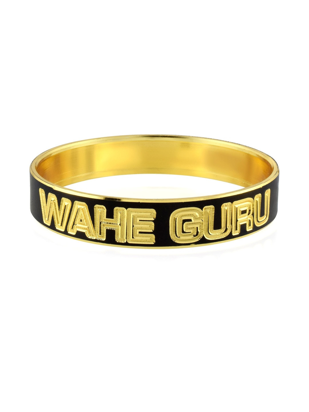 MEMOIR Unisex Gold-Plated Wahe Gure Sikh Sardar Punjabi Brass Kada Bracelet