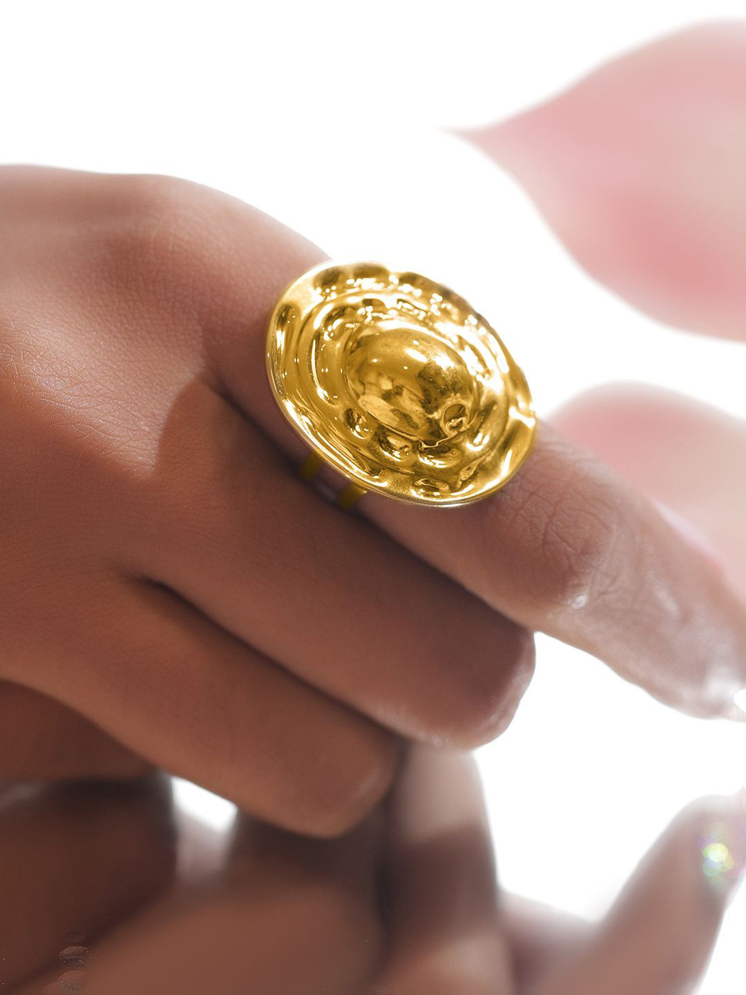 Rubans 18K Gold-Plated Stainless Steel TarnishFree Waterproof Dome Texture Adjustable Ring