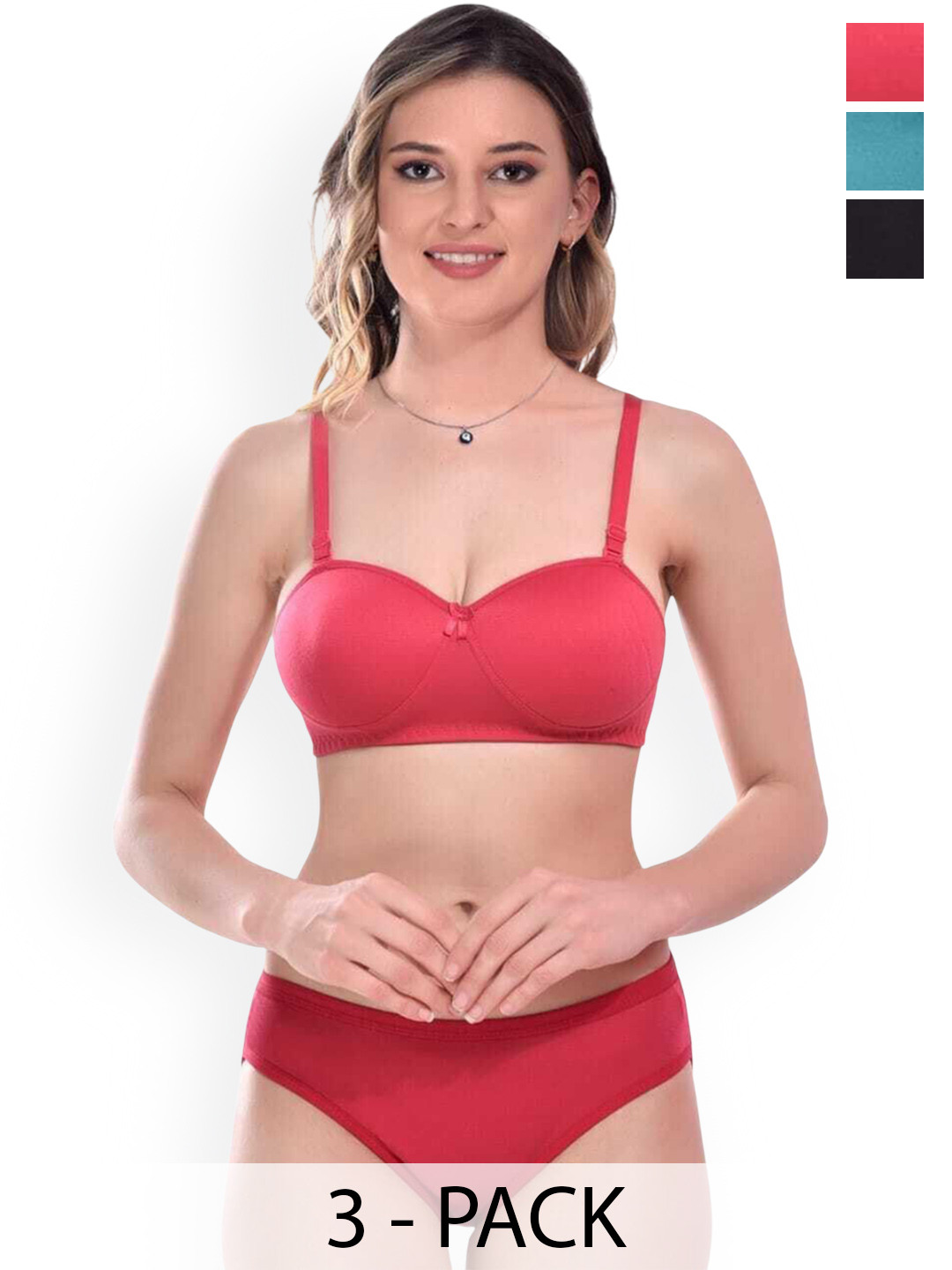 Rodley Pack Of 3 Padded Cotton Lingerie Set C3-nisha