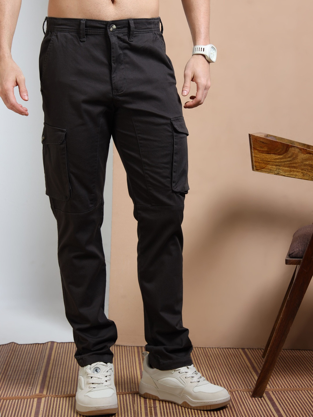 RIGS AND RAGS Men Original Mid-Rise Easy Wash Cotton Cargos Trousers