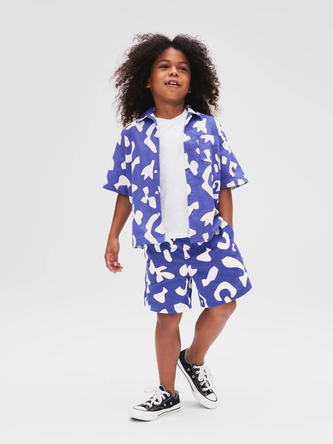 GAP Boys Regular Fit Printed Pure Cotton Camp Collar Shirt