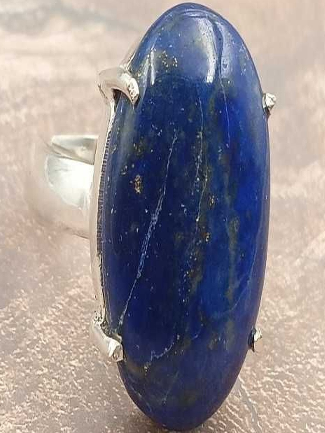 Shrim jewels German Silver Lapis Lazuli Studded Adjustable Oxidised Finger Ring