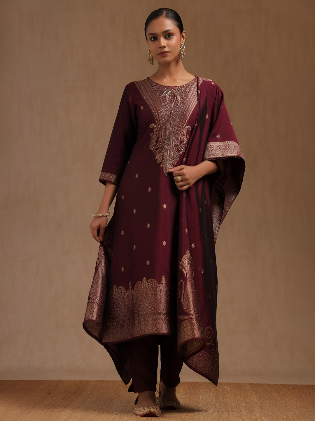Soch Floral Woven Design Organza Kurta With Trousers & Dupatta