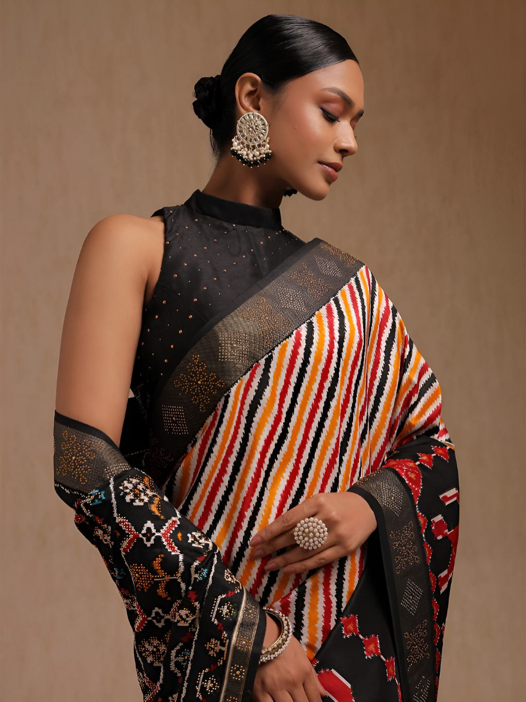 Soch Ethnic Motifs Printed Beads & Stones Dola Silk Saree With Blouse Piece