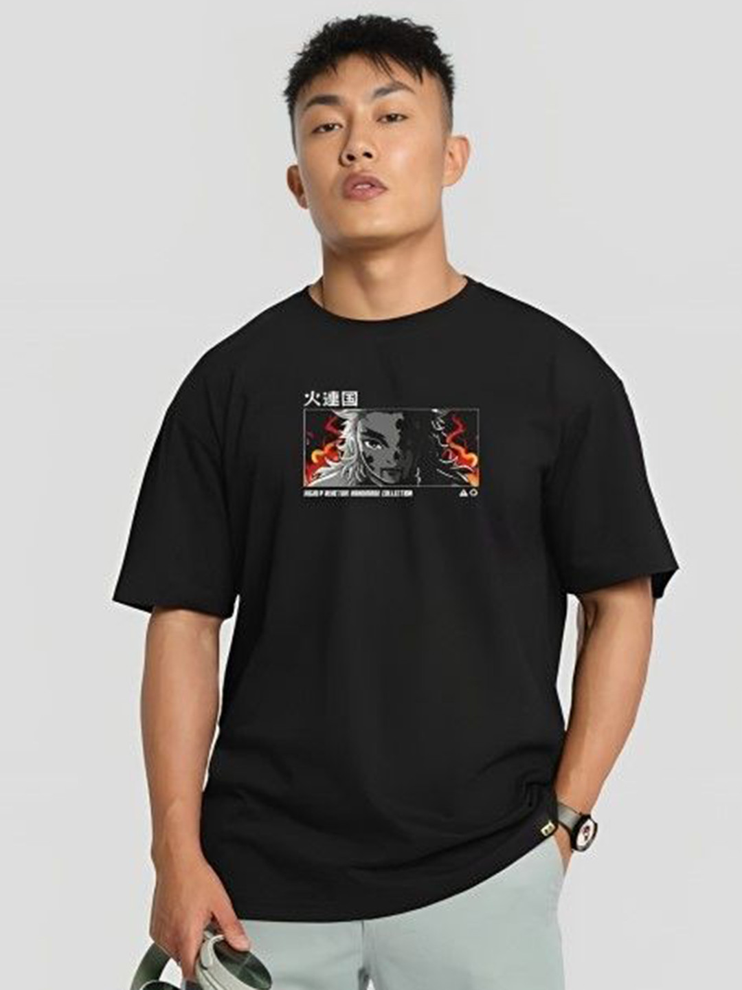 CLOFLIX Men Demon Slayer Anime Printed Round Neck Cotton Oversized T-shirt