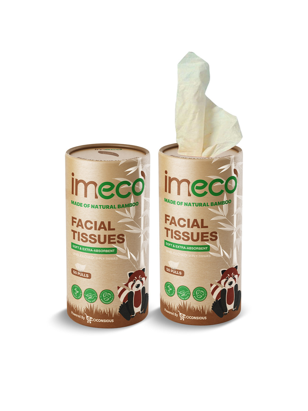 IMECO Set Of 2 Ultra-Soft Travel Friendly Bamboo Car Facial Tissue - 50 Tissues Each