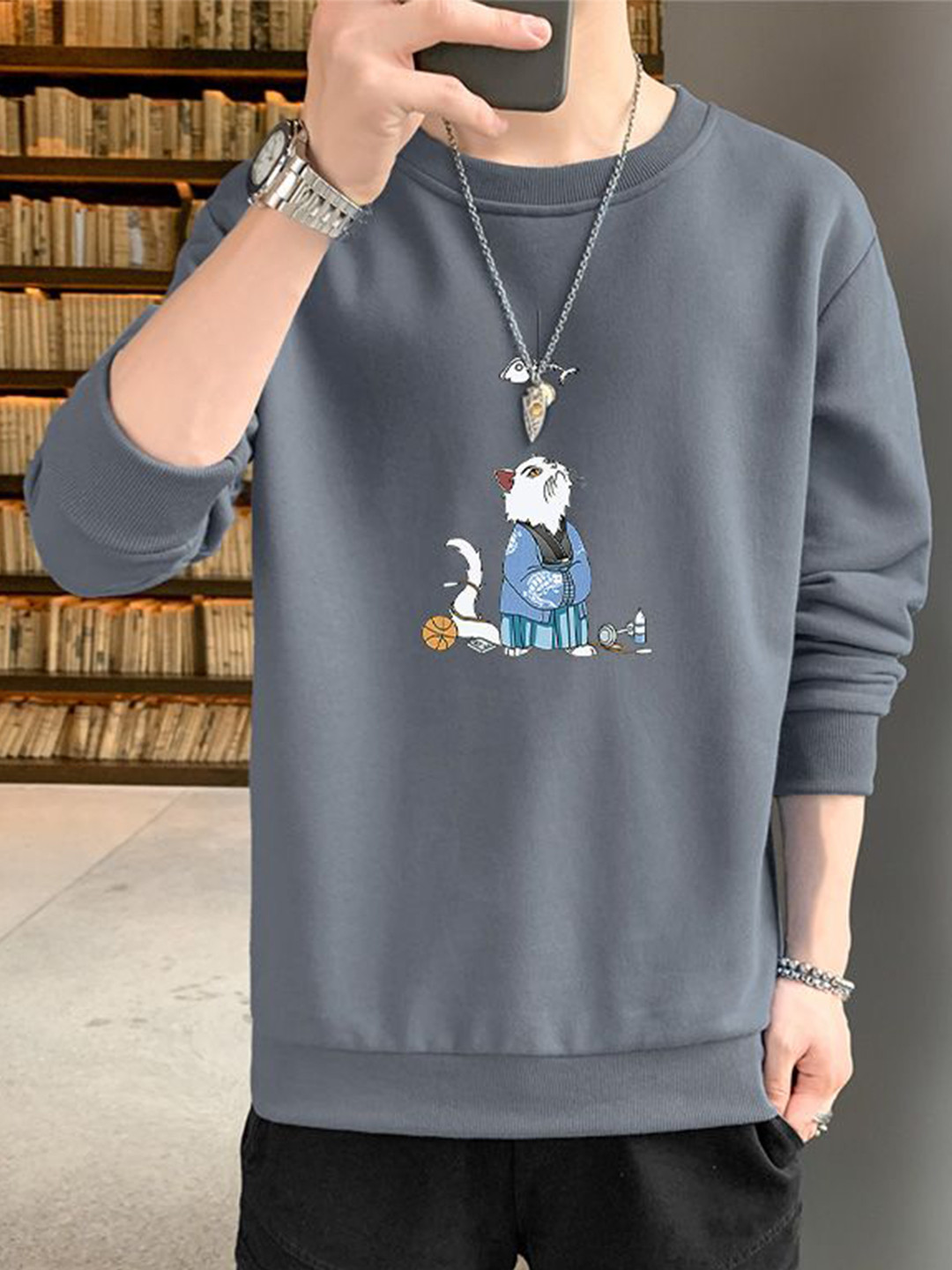 StyleCast x Revolte Men Comic Printed Round Neck Sweatshirt