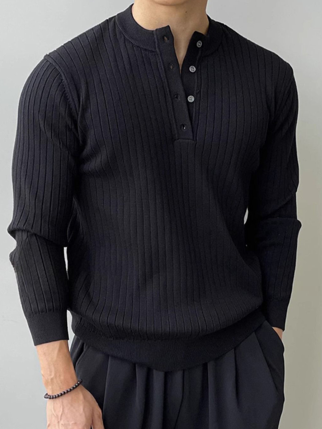 StyleCast Men Ribbed Henley Neck Regular Fit T-shirt