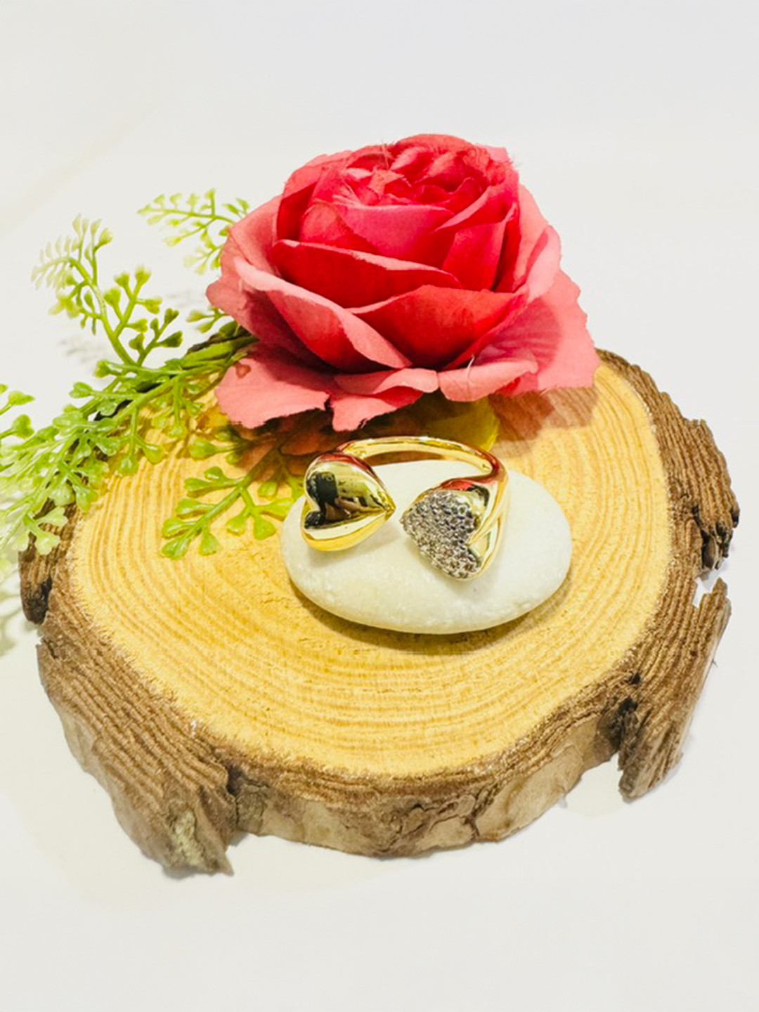 UWISH Women Gold 2 Heart Stainless Steel Adjustable Ring