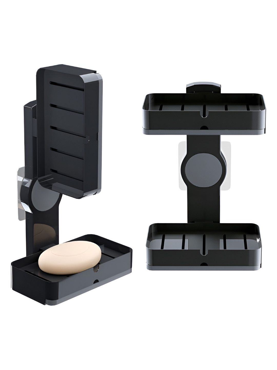 Aura Black 2 Pieces Self-Adhesive Double Layers Soap Holder with Drain Trays