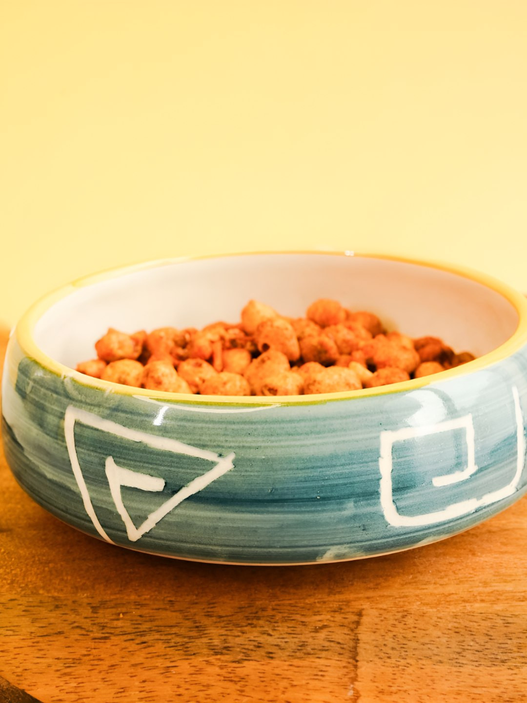 ArteCasa Off White & Green Ceramic Microwave Safe Serving Bowl