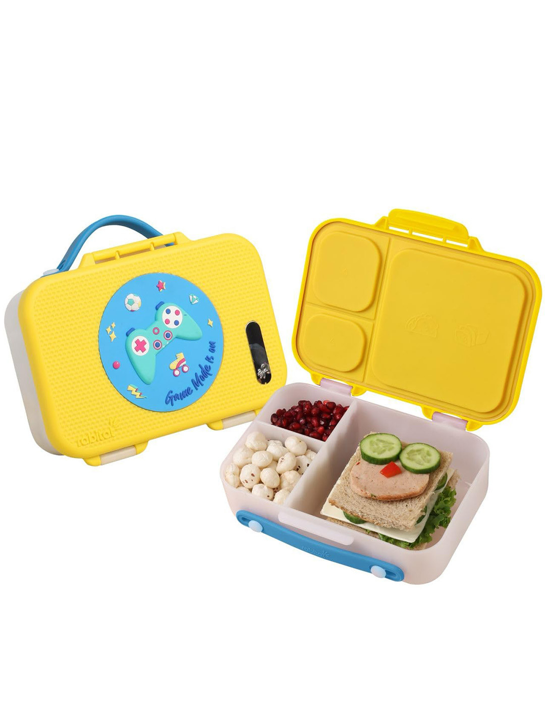 Rabitat Munchbee Yellow & Blue Printed Airtight Leakproof Plastic Lunch Box 1L