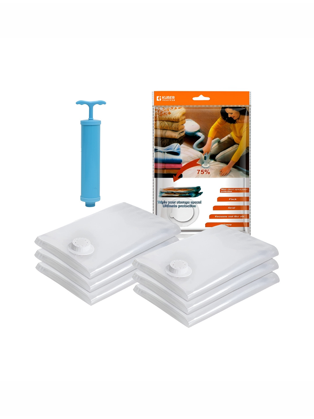 Aura Transparent 6 Pieces Vacuum Bag Organisers With Hand Pump