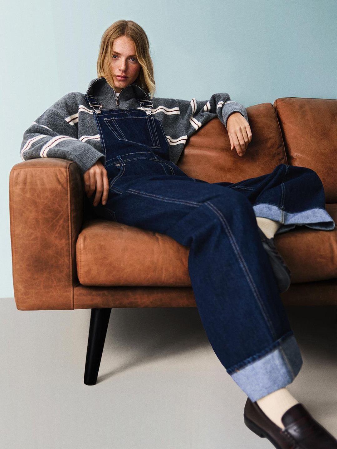 Bershka Women Striped Denim Basic Jumpsuit