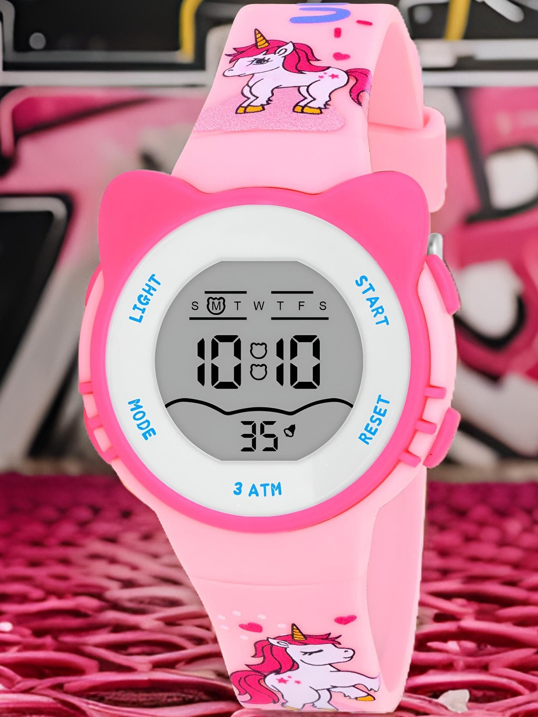 Otage Kids Printed Dial & Straps Digital Multi Function Watch 2206 Cat-Pink1