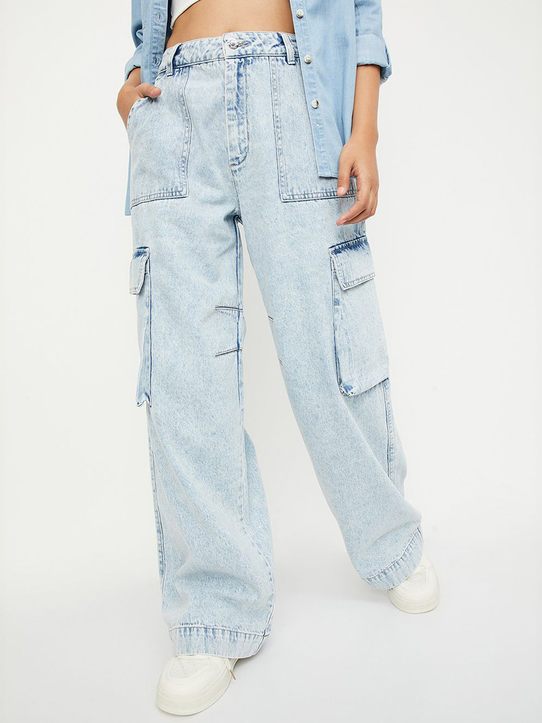 max TARRANT4D Women Regular Fit Mid-Rise Cotton Cargo Styles Jeans