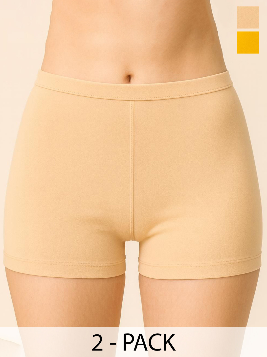 Apraa & Parma Pack of 2 Mid-Rise Antimicrobial Boyshort Briefs AP SBT-33 Skin,D Yellow XS-