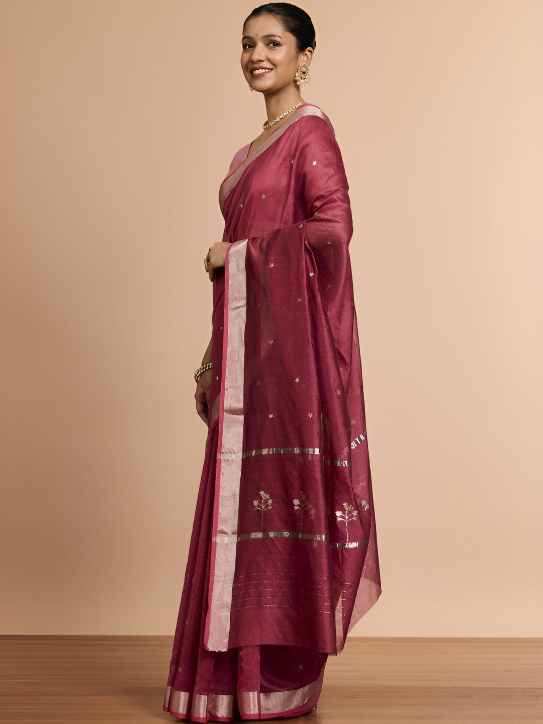 Taneira Woven Design Zari Pure Silk Cotton Chanderi Saree With Blouse Piece