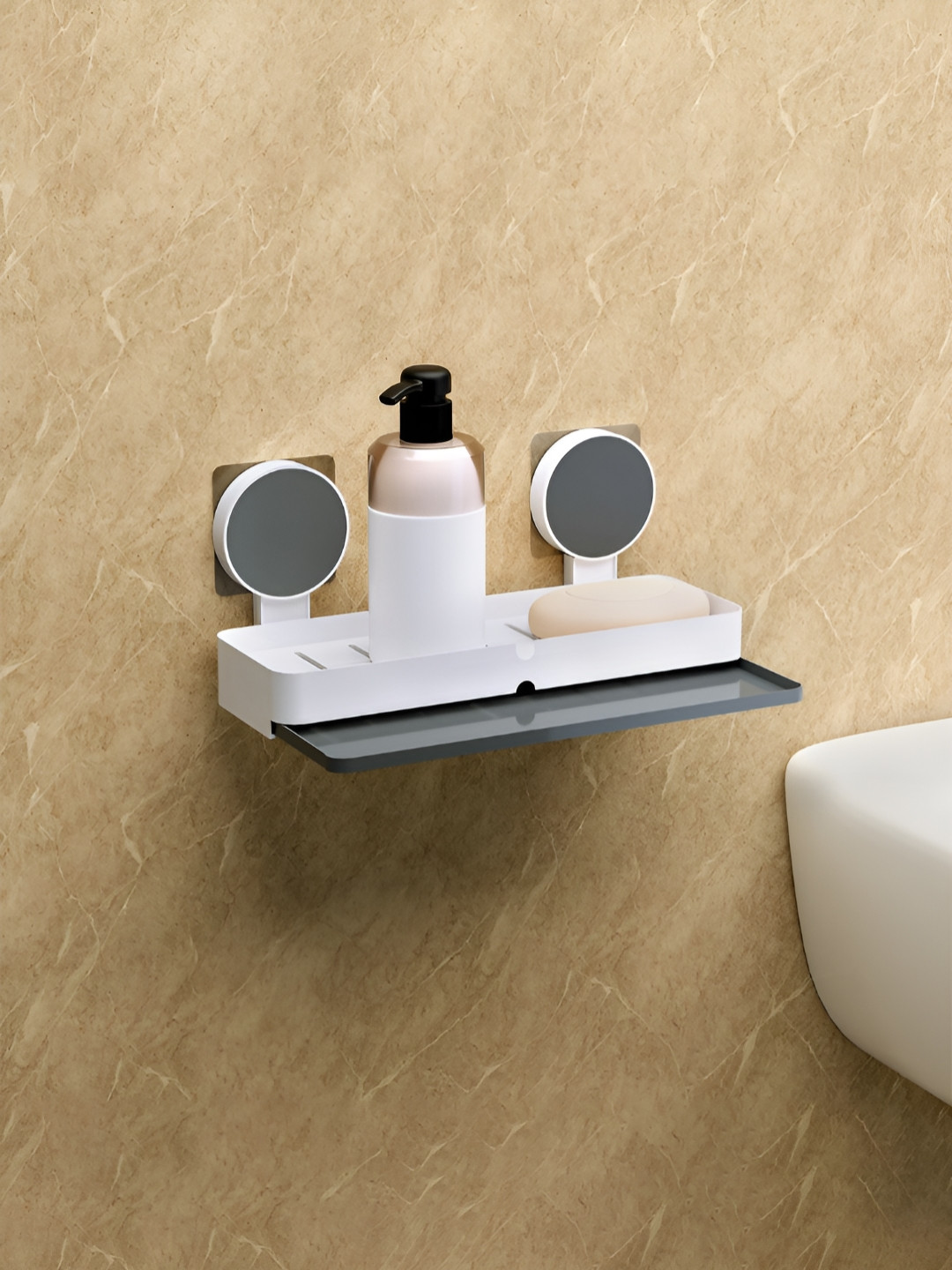 Aura White Self-Adhesive Soap Holder with Drain Tray