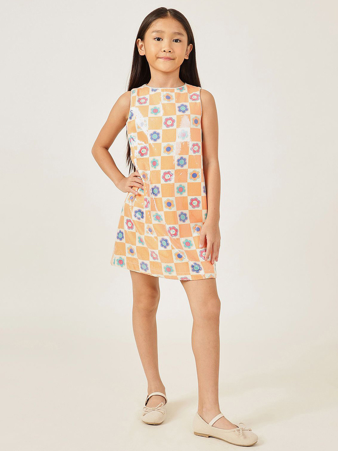 One Friday Girls Multicolor Sleeveless A-Line Dress Breezy & Stylish Fit
