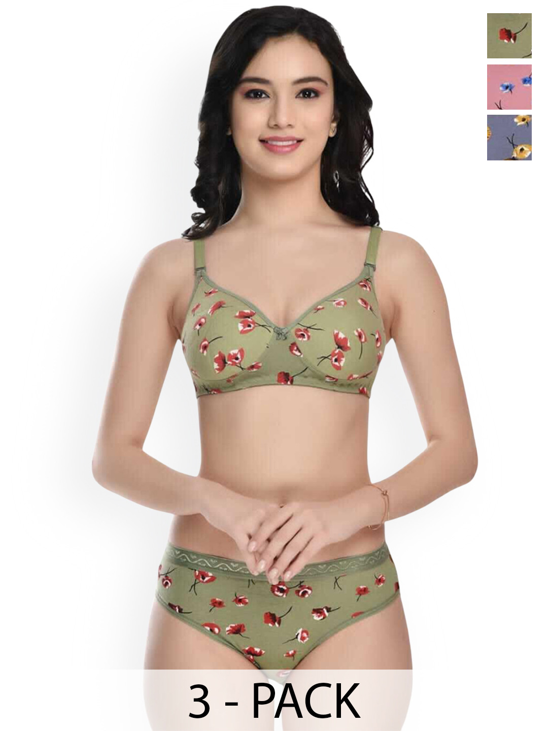 Rodley  Pack Of 3 Printed Lingerie Set Lily_shirtset_PGB-Black