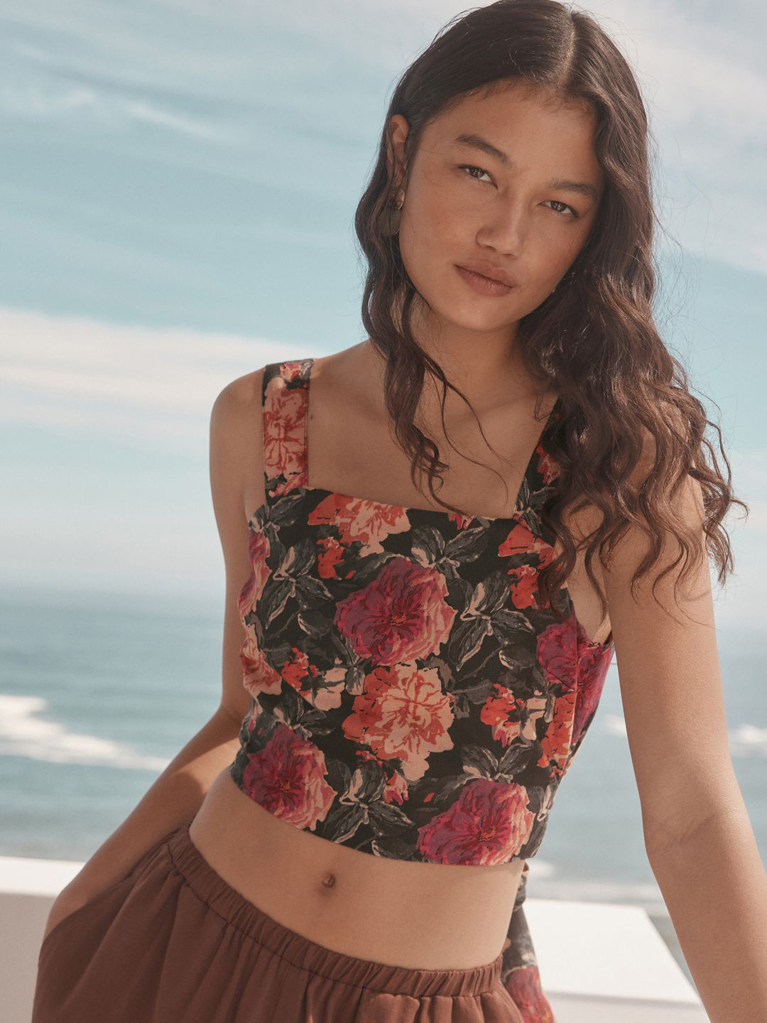 NEXT Floral Smocked Crop Top With Waist Tie Up