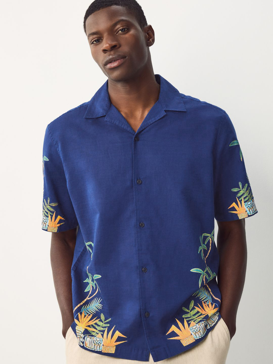 NEXT Tropical Printed Linen Cotton Relaxed Fit Casual Shirt