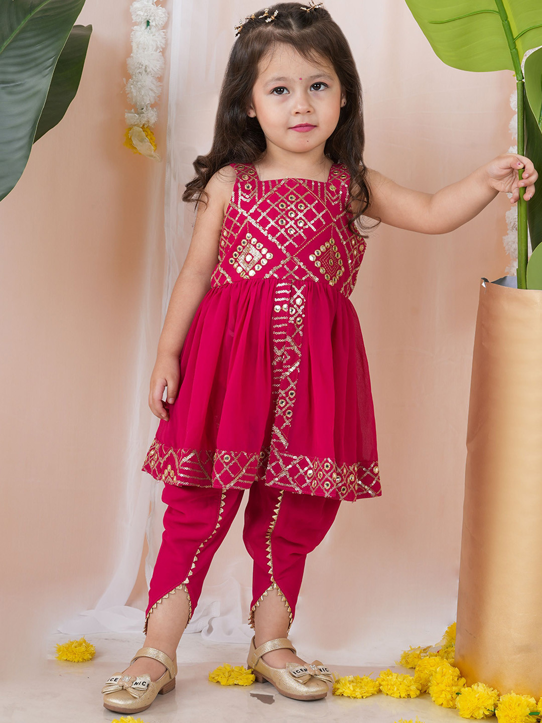 Girls Ethnic Motifs Embroidered A-Line Kurti with Dhoti Pants 6