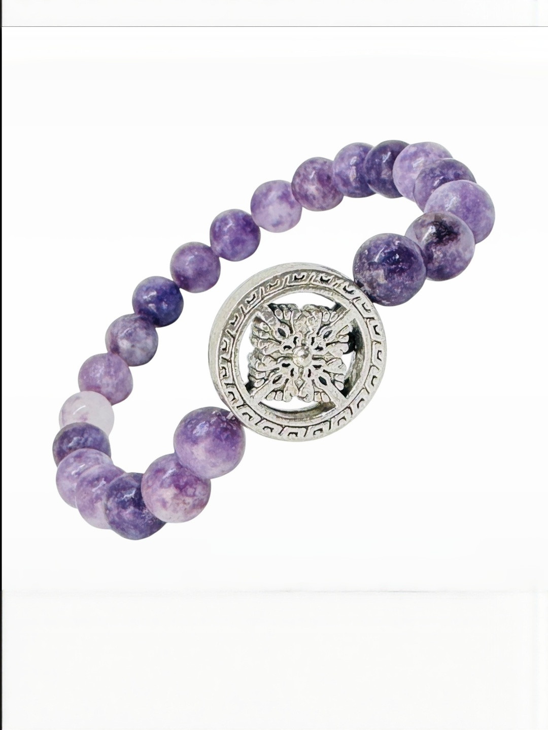 Gems Guru Unisex Purple & Silver-Toned Crystals Beaded Metal Bracelet